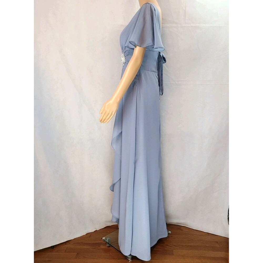 New Mother of the Bride (6) Dusty Blue Chiffon Flutter Sleeve Ruched Maxi Dress - Picture 6 of 14